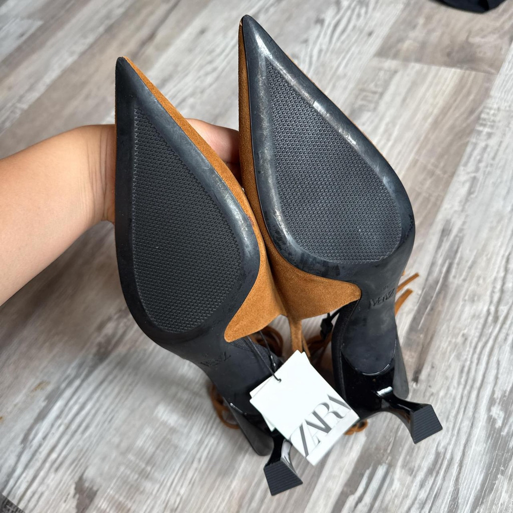 ZARA LACE-UP LEATHER SLINGBACK HEELS - BRAND NEW WITH TAGS - Picture 3 of 8